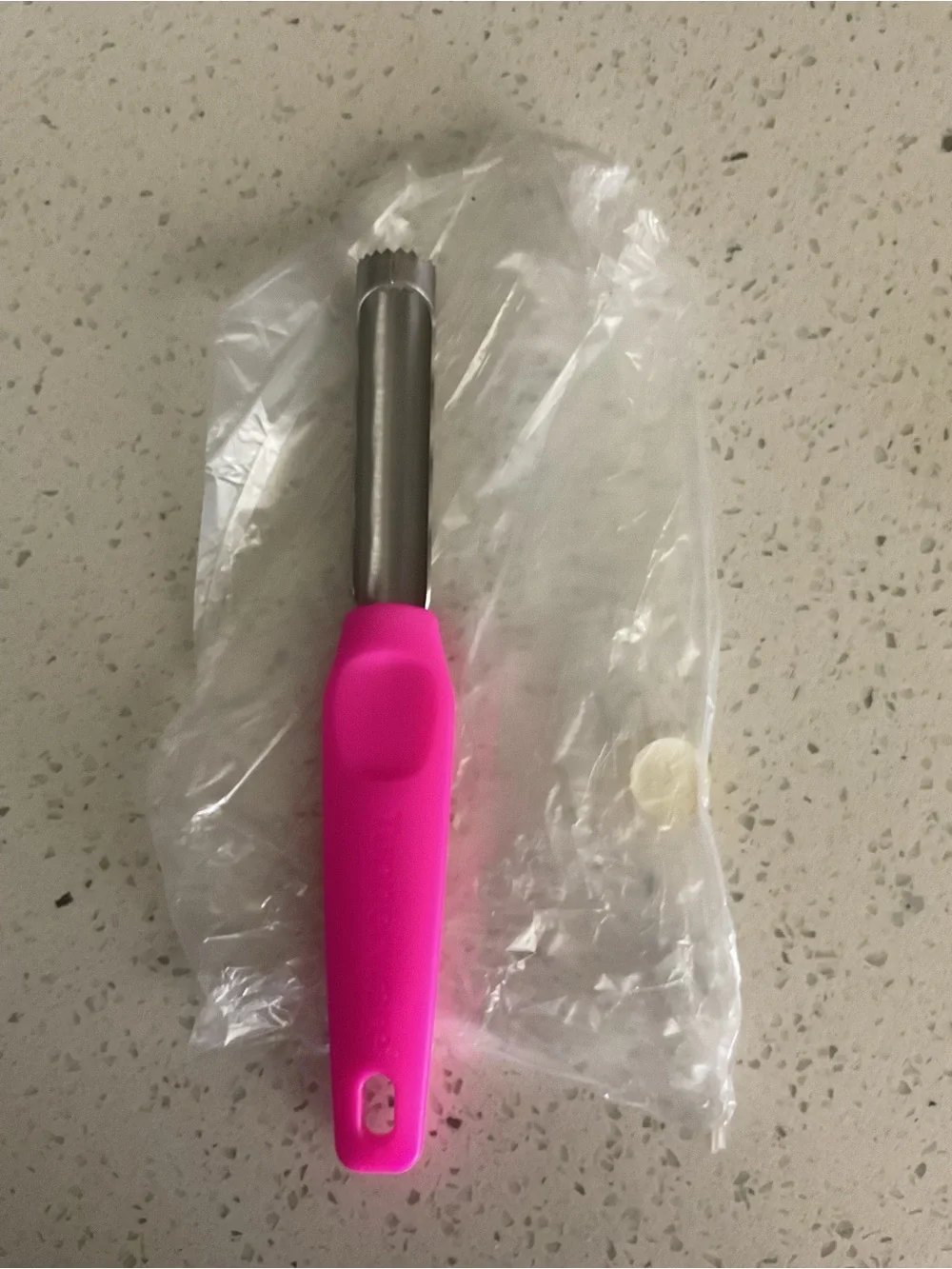 Tupperware Neon Pink Stainless Steel Fruit Corer